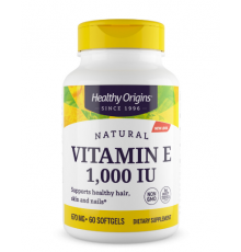 Витамин Е, Vitamin E, Healthy Origins, натуральный, смесь токоферолов, 1000 МЕ, 60 гелевых капсул