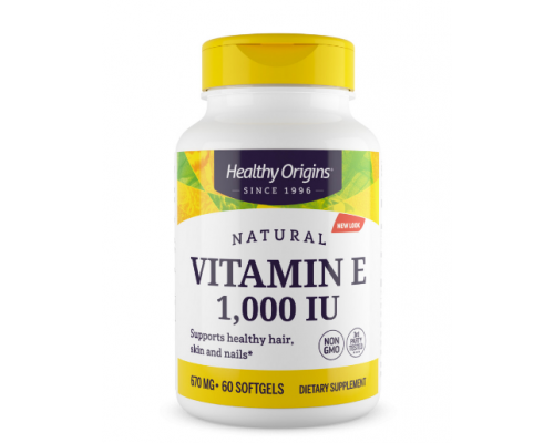 Вітамін Е, Vitamin E, Healthy Origins, натуральний, суміш токоферолів, 1000 МО, 60 гелевих капсул