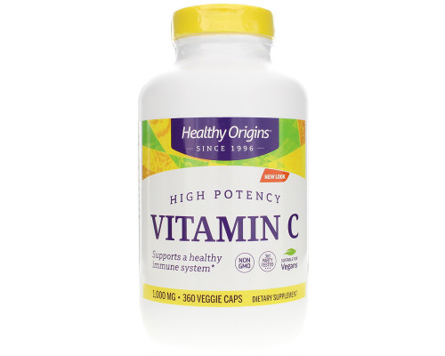Вітамін С (L-аскорбінова кислота), Vitamin C, Healthy Origins, 1000 мг, 360 вегетаріанських капсул