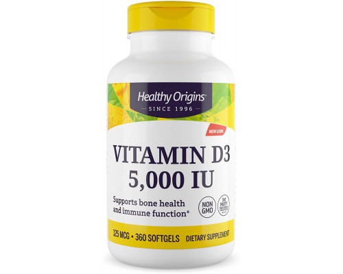 Вітамін D3, Vitamin D3, Healthy Origins, 5000 МО, 360 гелевих капсул