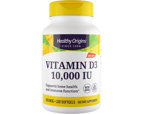 Вітамін D3, Vitamin D3, Healthy Origins, 10 000 МО, 120 гелевих капсул