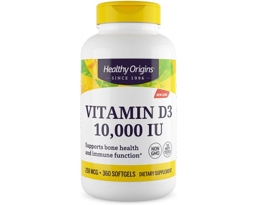 Вітамін D3, Vitamin D3, Healthy Origins, 10 000 МО, 360 гелевих капсул