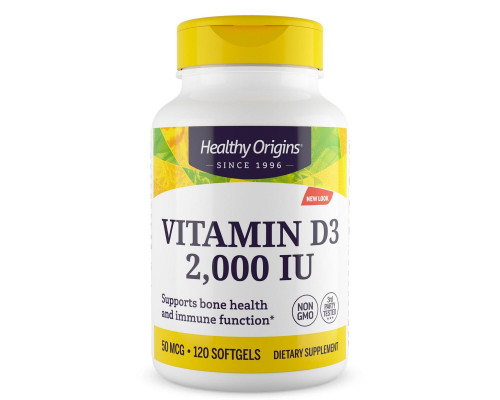 Вітамін D3, Vitamin D3, Healthy Origins, 2000 МО, 120 гелевих капсул