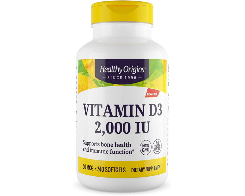 Вітамін D3, Vitamin D3, Healthy Origins, 2000 МО, 240 гегєвих капсул