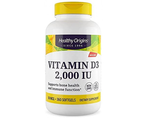 Вітамін D3, Vitamin D3, Healthy Origins, 2000 МО, 360 гелевих капсул
