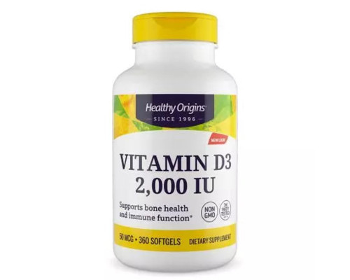Вітамін D3 в маслі МСТ, Vitamin D3 in MCT Oil, Healthy Origins, 2000 МО, 360 гелевих капсул