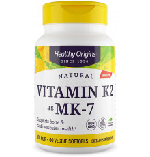 Витамин K2 в форме MK7, Vitamin K2 as MK-7, Healthy Origins, 100 мкг, 60 кап.