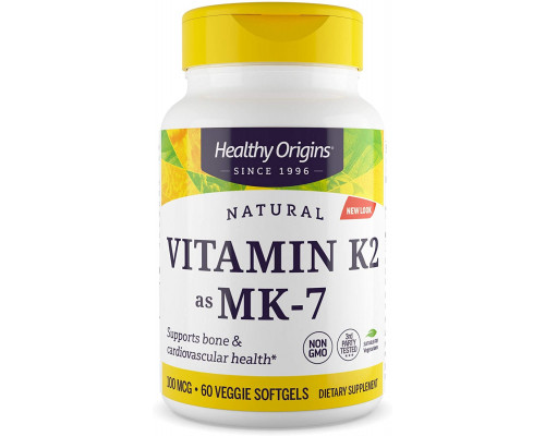 Вітамін K2 у формі MK7, Vitamin K2 як MK-7, Healthy Origins, 100 мкг, 60 вегетаріанських м'яких капсул