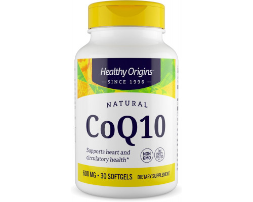 Коензим Q10, Healthy Origins, Kaneka Q10 (CoQ10), для здоров'я серця та клітинної енергії, ферментований дріжджами, 600 мг, 30 капсул