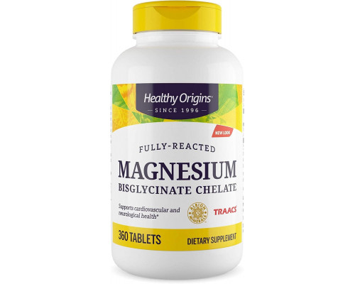 Магній бісгліцинат хелат, Magnesium Bisglycinate Chelate, Healthy Origins, 200 мг, 360 таблеток