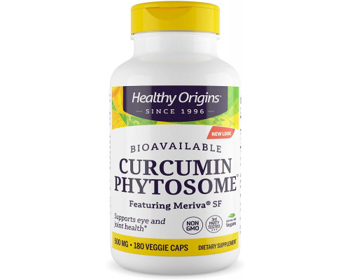 Куркумін, Curcumin Phytosome, Healthy Origins, фітосоми куркуміну за участю Meriva SF, 500 мг, 180 вегетаріанських капсул