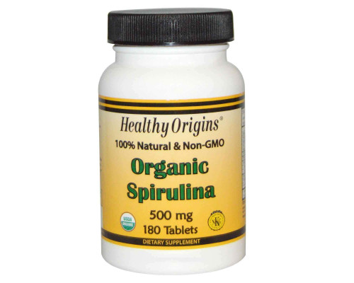 Спіруліна, Spirulina, Healthy Origins, органік, 500 мг, 180 таблеток