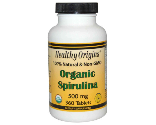 Спіруліна, Spirulina, Healthy Origins, органічна, 500 мг, 360 таблеток.