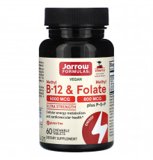 Метилфолат і метил B-12, Methyl B-12 & Methyl Folate, Jarrow Formulas, вишня, 60 льодяників