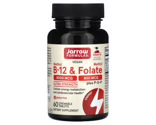 Метилфолат і метил B-12, Methyl B-12 & Methyl Folate, Jarrow Formulas, вишня, 60 льодяників