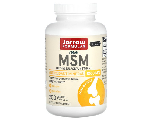 Метилсульфонілметан, MSM, Jarrow Formulas, 1000 мг, 200 вегетаріанських капсул