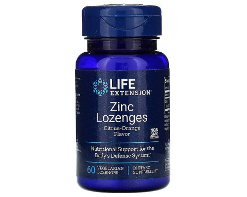 Оксид цинку, льодяники, Zinc, Life Extension, апельсиновий смак, 60 цукерок