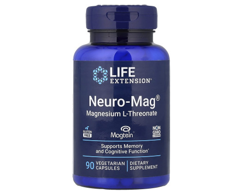 L-треонат магнію, Neuro-Mag, Magnesium L-Threonate, Life Extension, 90 вегетаріанських капсул (48 мг на капсулу)