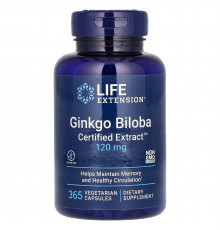 Гінкго Білоба, Ginkgo Biloba, Life Extension, сертифікований екстракт, 120 мг, 365 вегетаріанських капсул