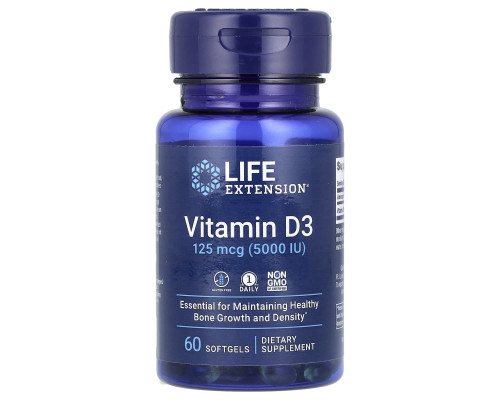 Вітамін D-3, Vitamin D3, Life Extension, 125 мкг (5000 МО), 60 гелевих капсул