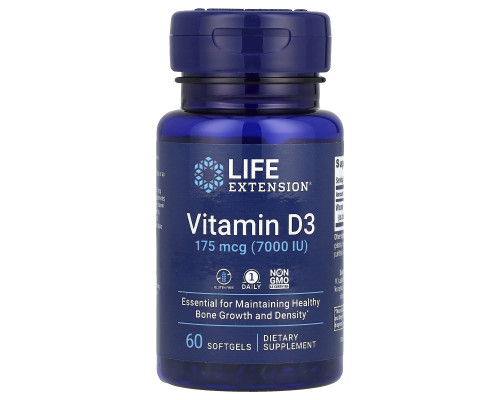 Вітамін D3, Vitamin D3, Life Extension, 175 мкг (7000 МО), 60 гелевих капсул