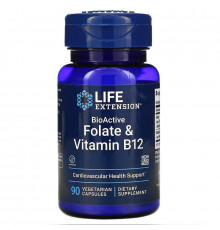Фолієва кислота та вітамін В12, Folate & Vitamin B12, Life Extension, 90 капсул