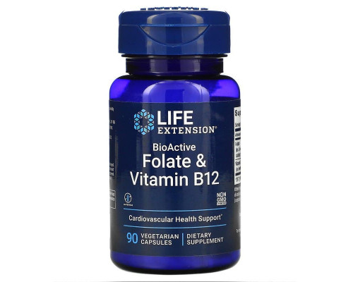 Фолієва кислота та вітамін В12, Folate & Vitamin B12, Life Extension, 90 капсул