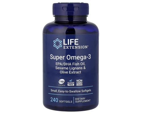 Омега-3, Super Omega-3, Life Extension, 240 гелевих капсул