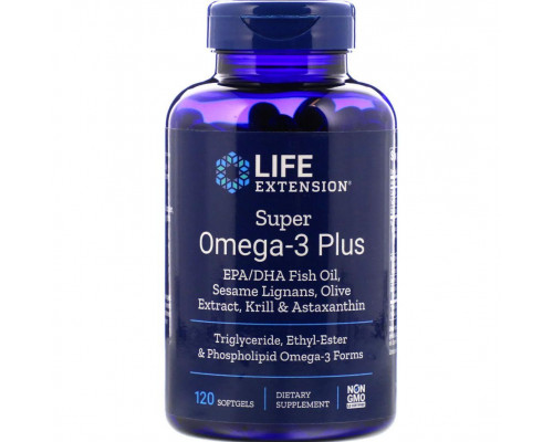Омега-3 супер +, Super Omega-3 Plus, Life Extension, 120 капсул