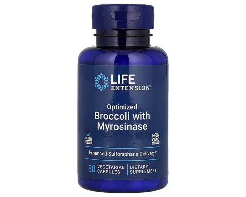 Брокколі з мірозиназою, Optimized Broccoli with Myrosinase, Life Extension, оптимізована суміш, 30 вегетаріанських капсул