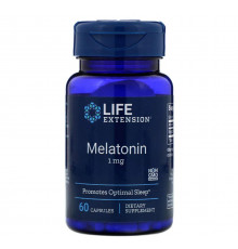 Мелатонін, Melatonin, Life Extension, 1 мг, 60 капсул