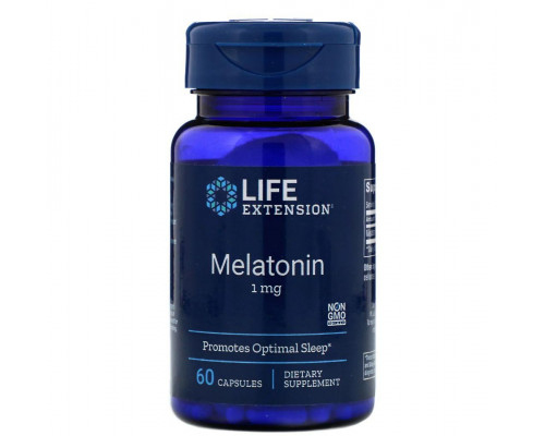 Мелатонін, Melatonin, Life Extension, 1 мг, 60 капсул
