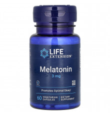 Мелатонін, Melatonin, Life Extension, 3 мг, 60 вегетаріанських капсул