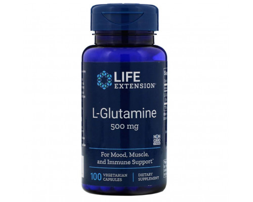 Глутамін, L-Glutamine, Life Extension, 500 мг, 100 капсул