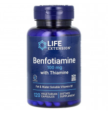 Бенфотіамін, Benfotiamine, Life Extension, з тіаміном, 100 мг, 120 вегетаріанських капсул