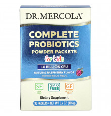 Пробіотики для дітей, Complete Probiotics, Dr. Mercola, порошок, 10 млрд КУО, смак малини, 30 пакетів по 3.5 г кожен