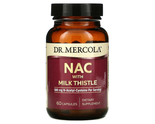 N-ацетилцистеїн з розторопшою, NAC with Milk Thistle, Dr. Mercola, 500 мг, 60 капсул