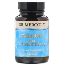Кальций с витаминами D3 и К2, Calcium with Vitamins D3 & K2, Dr. Mercola, 30 капсул