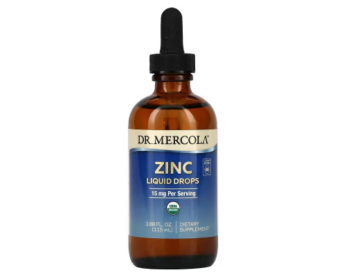 Цинк, Zinc, Dr. Mercola, 15 мг, 115 мл