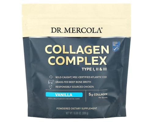 Колагеновий комплекс типів l, ll та lll, Collagen Complex, Dr. Mercola, ваніль, 5 г, 309 грам