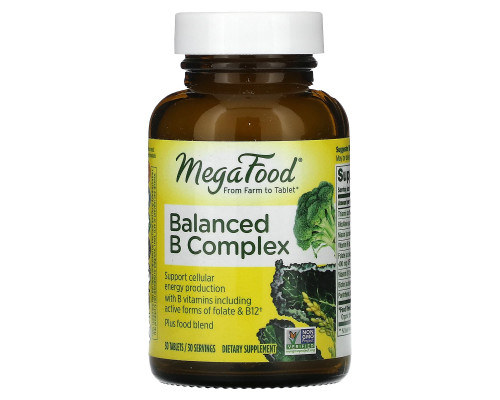 Вітамін В (комплекс), Balanced B, MegaFood, збалансований, 30 таблеток