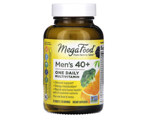 Вітаміни для чоловіків 40+, Men One Daily, MegaFood, без заліза, 1 в день, 30 таблеток