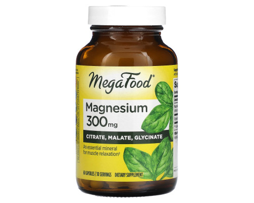 Магній, Magnesium, MegaFood, 300 мг, 60 капсул