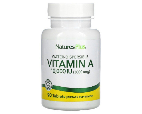 Вітамін А, Vitamin A, Nature's Plus, водорозчинний, 10000 МО (3000 мкг), 90 таблеток