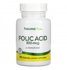 Фолієва кислота (метилфолат), Folic Acid, Nature's Plus, 800 мкг, 90 таблеток