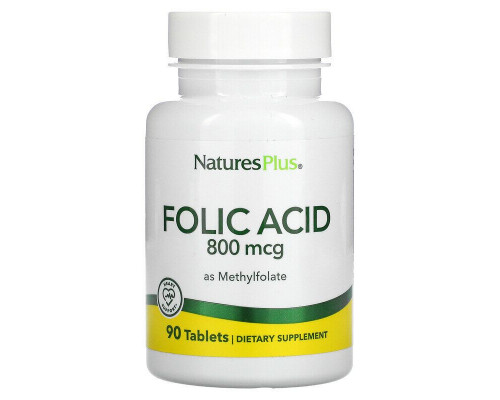 Фолієва кислота (метилфолат), Folic Acid, Nature's Plus, 800 мкг, 90 таблеток