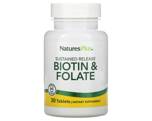 Фолієва кислота та біотин, Biotin & Folic Acid, Nature's Plus, пролонгованої дії, 30 таблеток