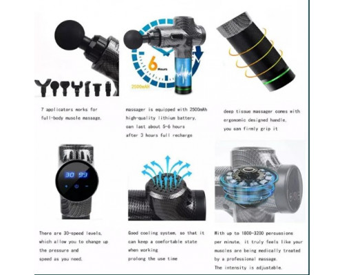 Перкусійний ударний масажер Rlaxyoo S3 Massage Gun (12 насадок) 30 режимів (Карбон)