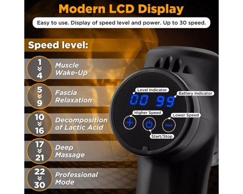 Перкусійний ударний масажер Rlaxyoo S3 Massage Gun (12 насадок) 30 режимів (Карбон)