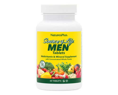 Мультивітаміни для чоловіків, Multi-Vitamin and Mineral, Nature's Supplement, Source of Life Men, без заліза, 60 таблеток